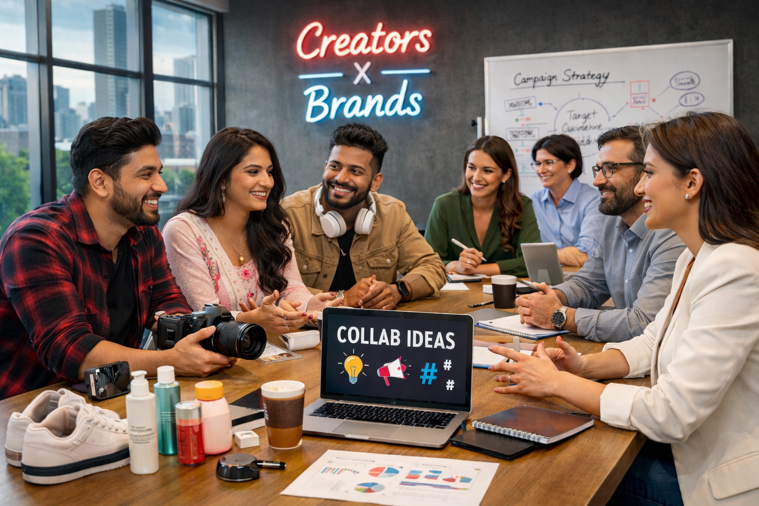 Indian creators collaborating with brands around a table