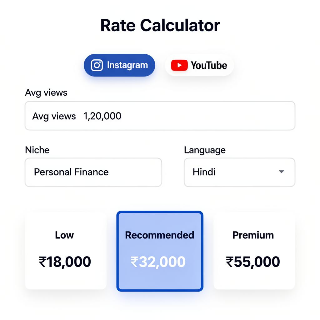 Rate Calculator interface showing platform selection and recommended pricing bands